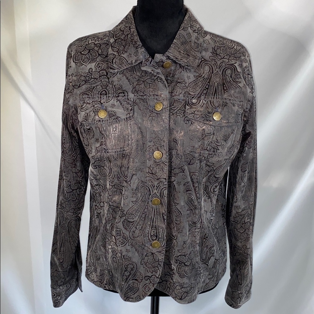 Erin London Paisley Black Bronze Textured Medium Button Down Shirt